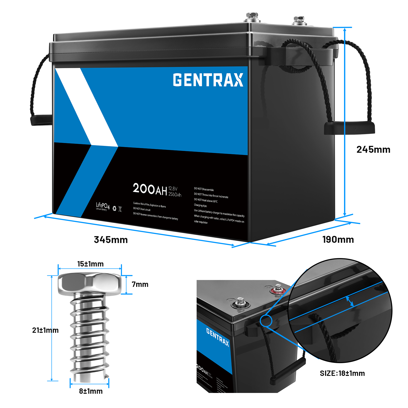 Gentrax 12V 200Ah LiFePO4 Battery